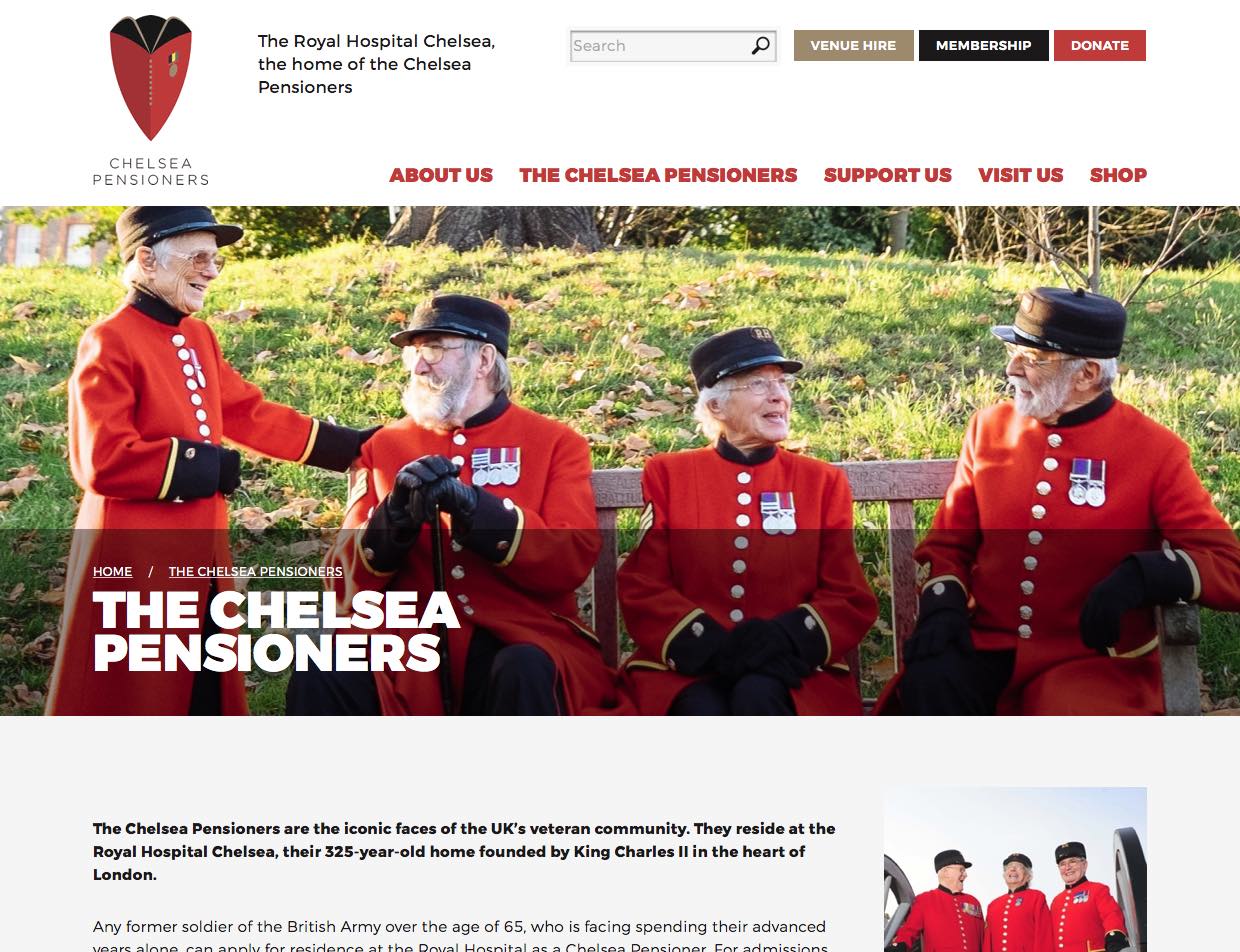 Screenshot of The Chelsea Pensioners page.