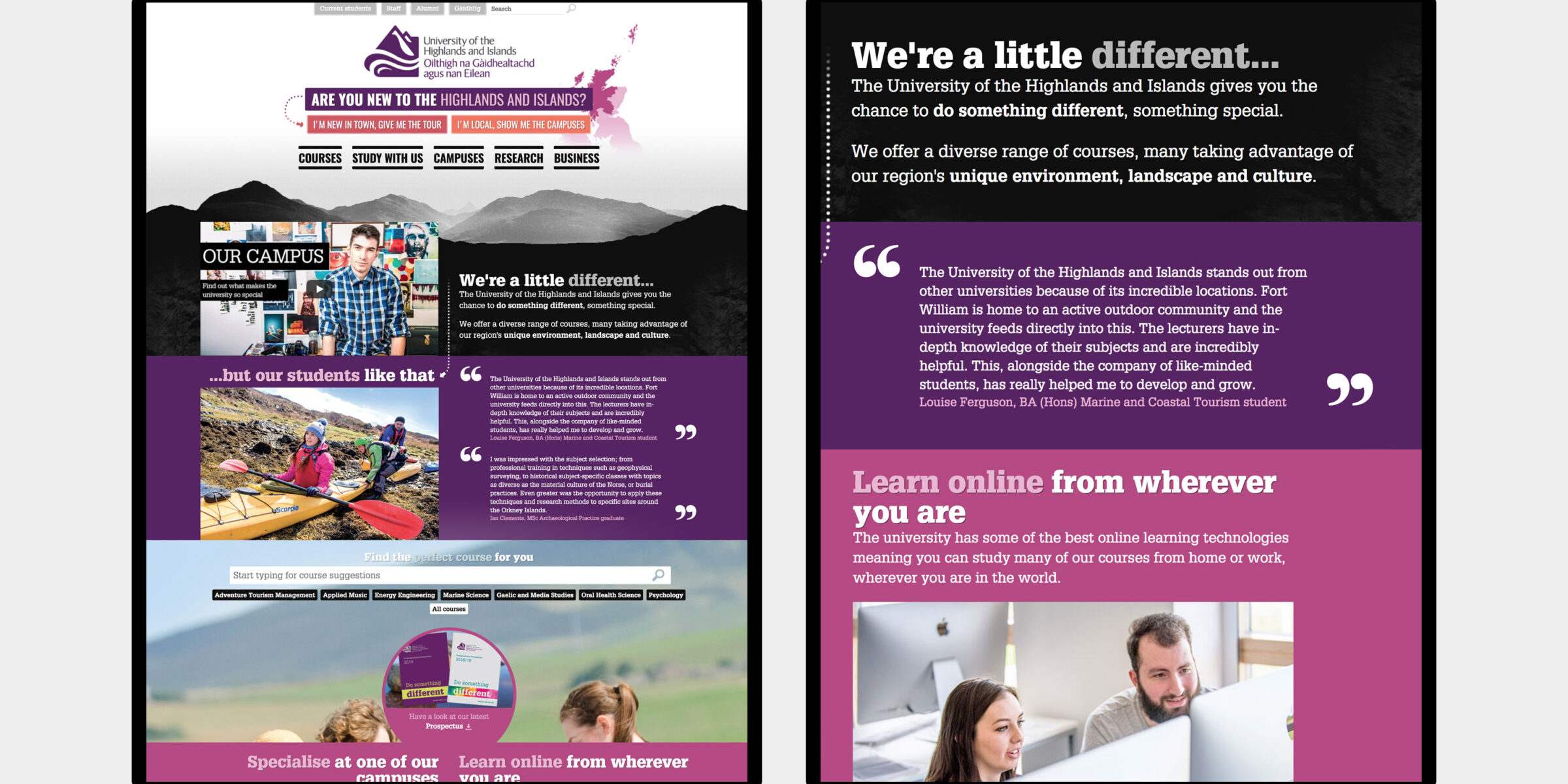 University of the Highlands and Islands - website design