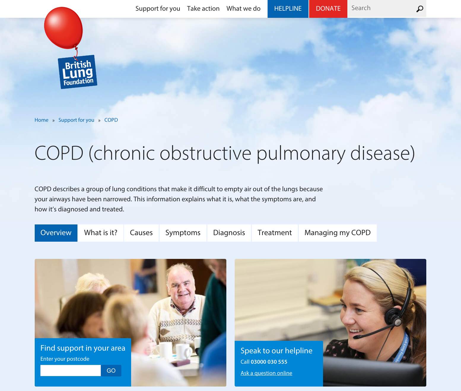 Screenshot from the BLF site covering COPD