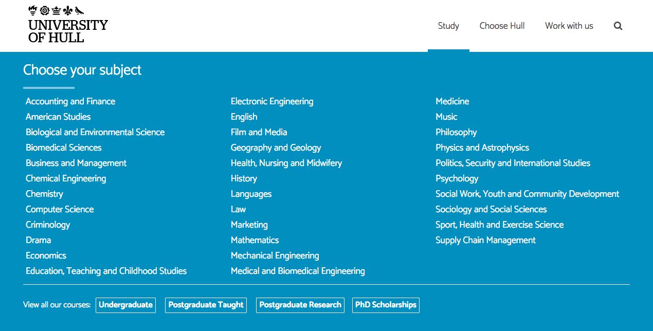 University of Hull wireframe screenshot