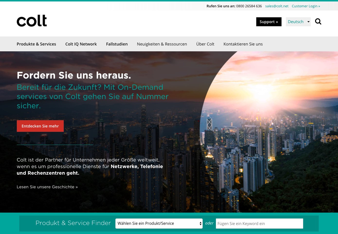 Screenshot of german language Colt homepage.