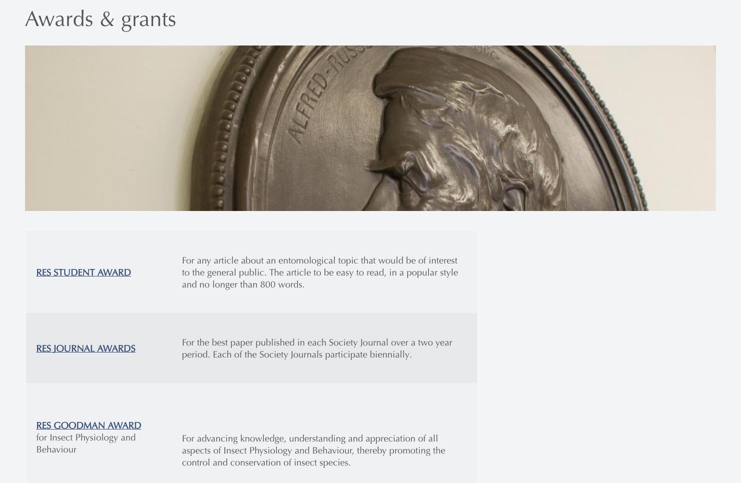 RES Awards and Grants page screenshot.