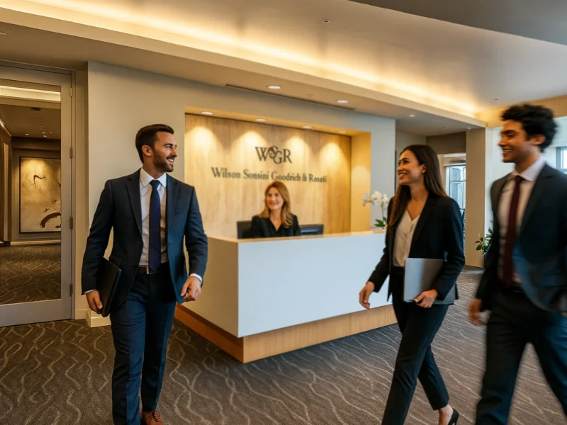 Lawyers reception area with attorneys walking through