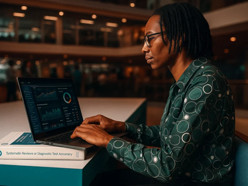 Woman sits at a laptop