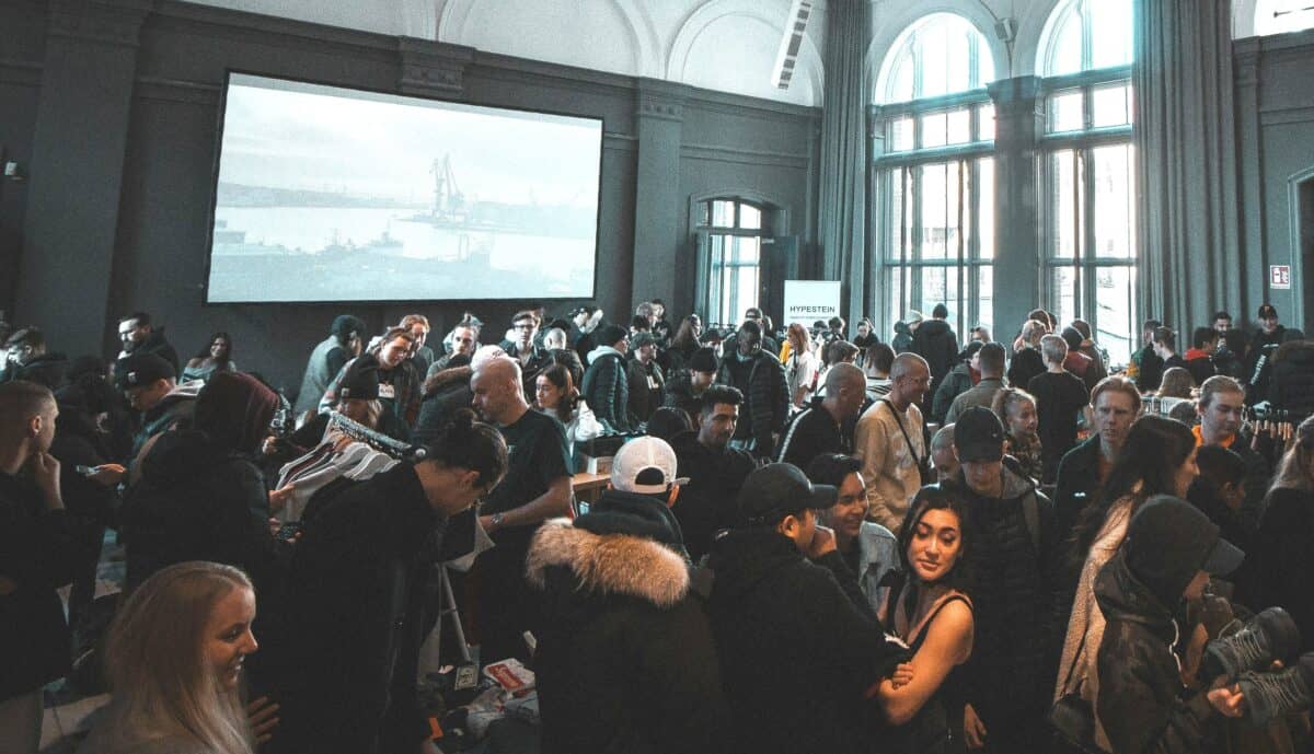 Group of creative people in a conference networking room.
